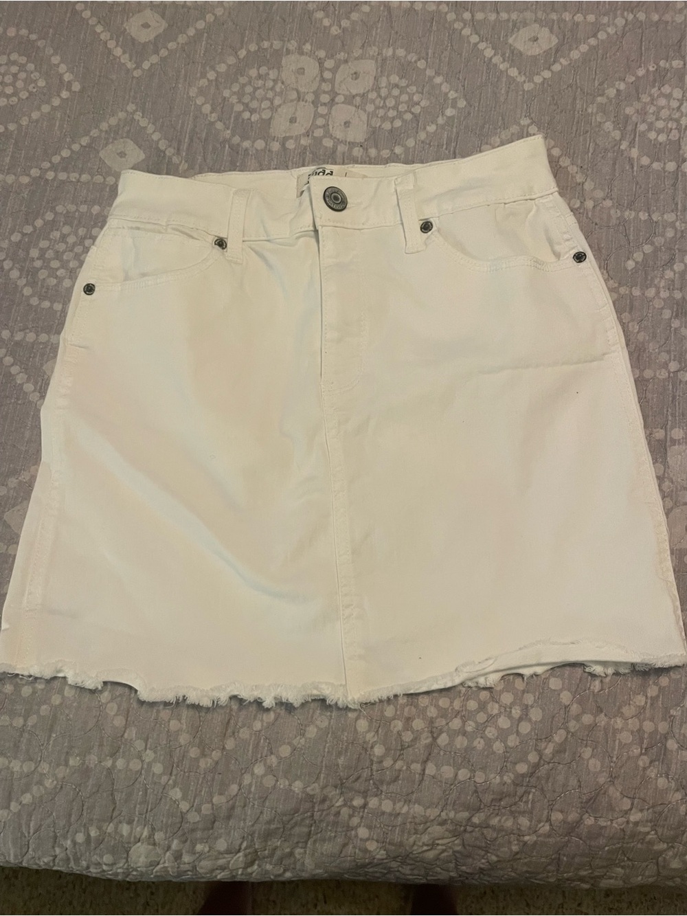 Mudd White Denim Mini Skirt with Frayed Hem